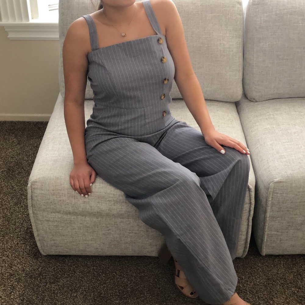 Denim Blue Jumpsuit with Stripes